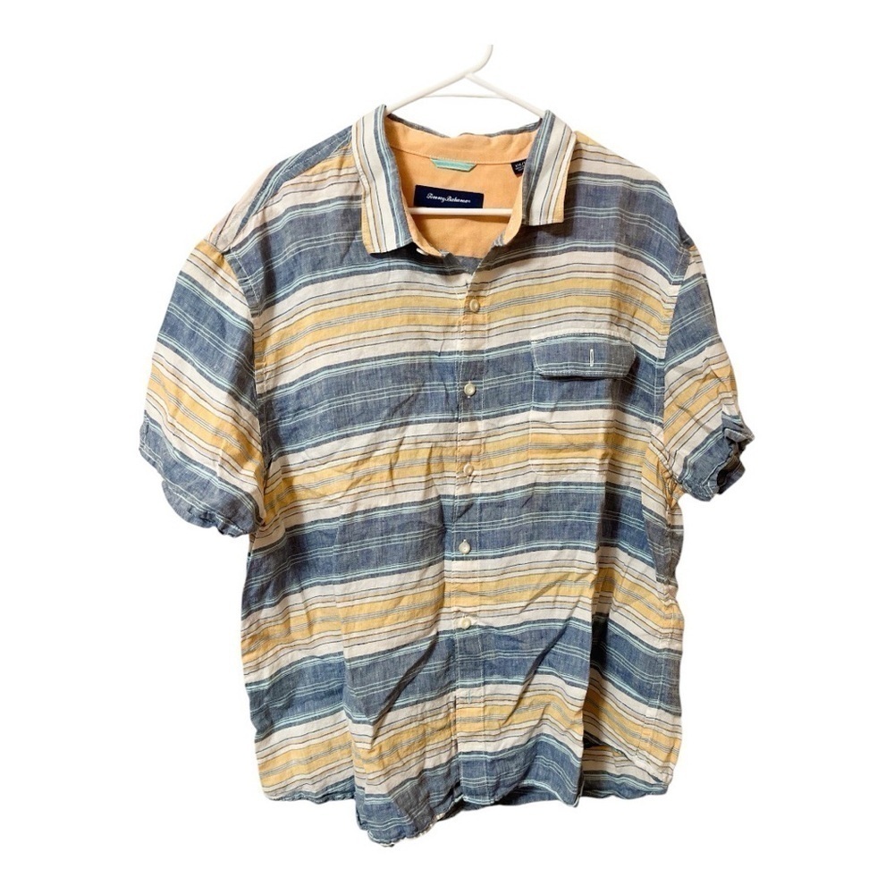Tommy Bahama Men's Linen Striped Shirt - Blue and Yellow